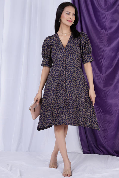100% Cotton Midi Purple Dress