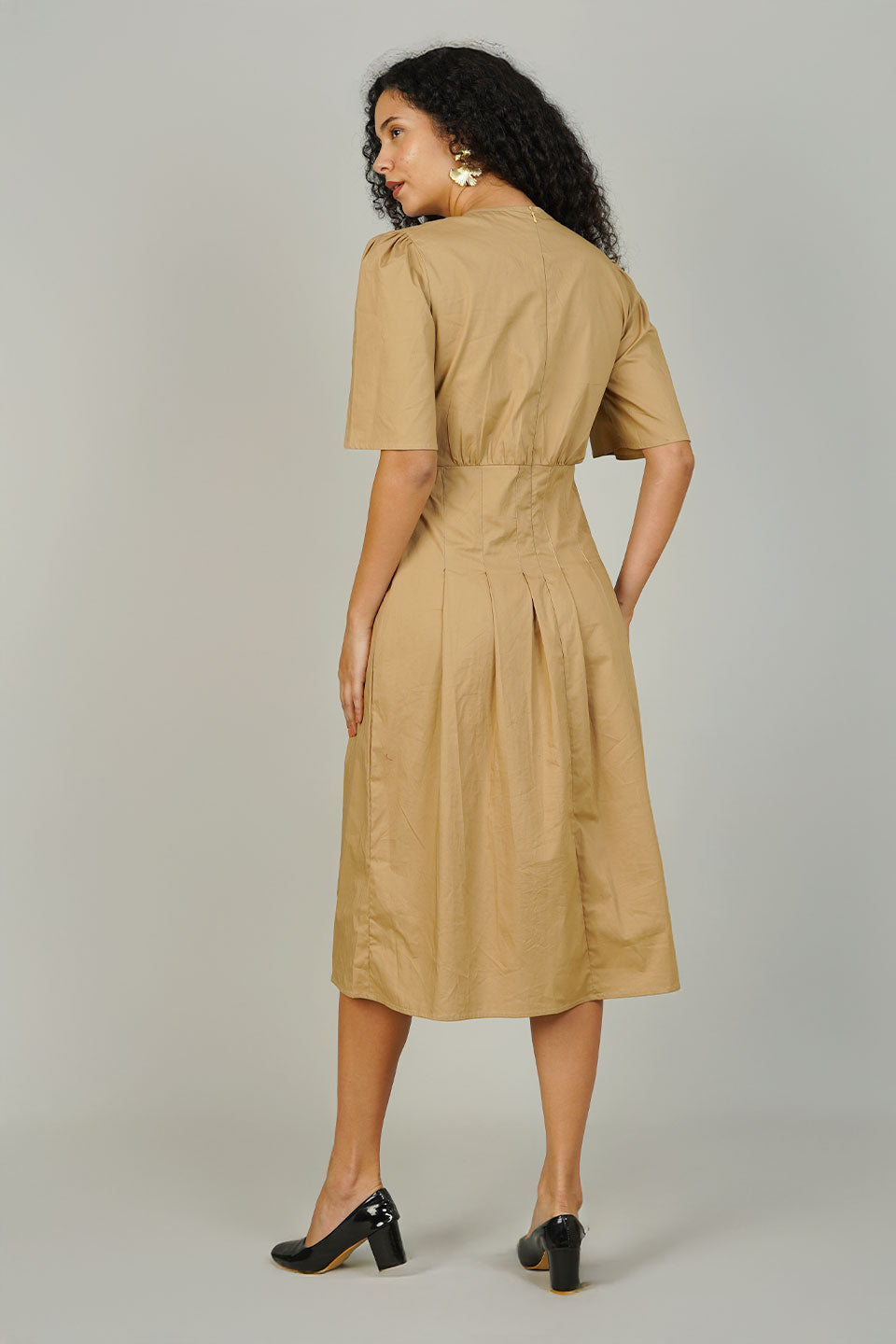 Beige Poplin Cotton Dress