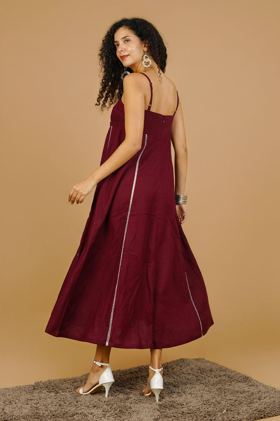 Maroon Linen Cotton Dress