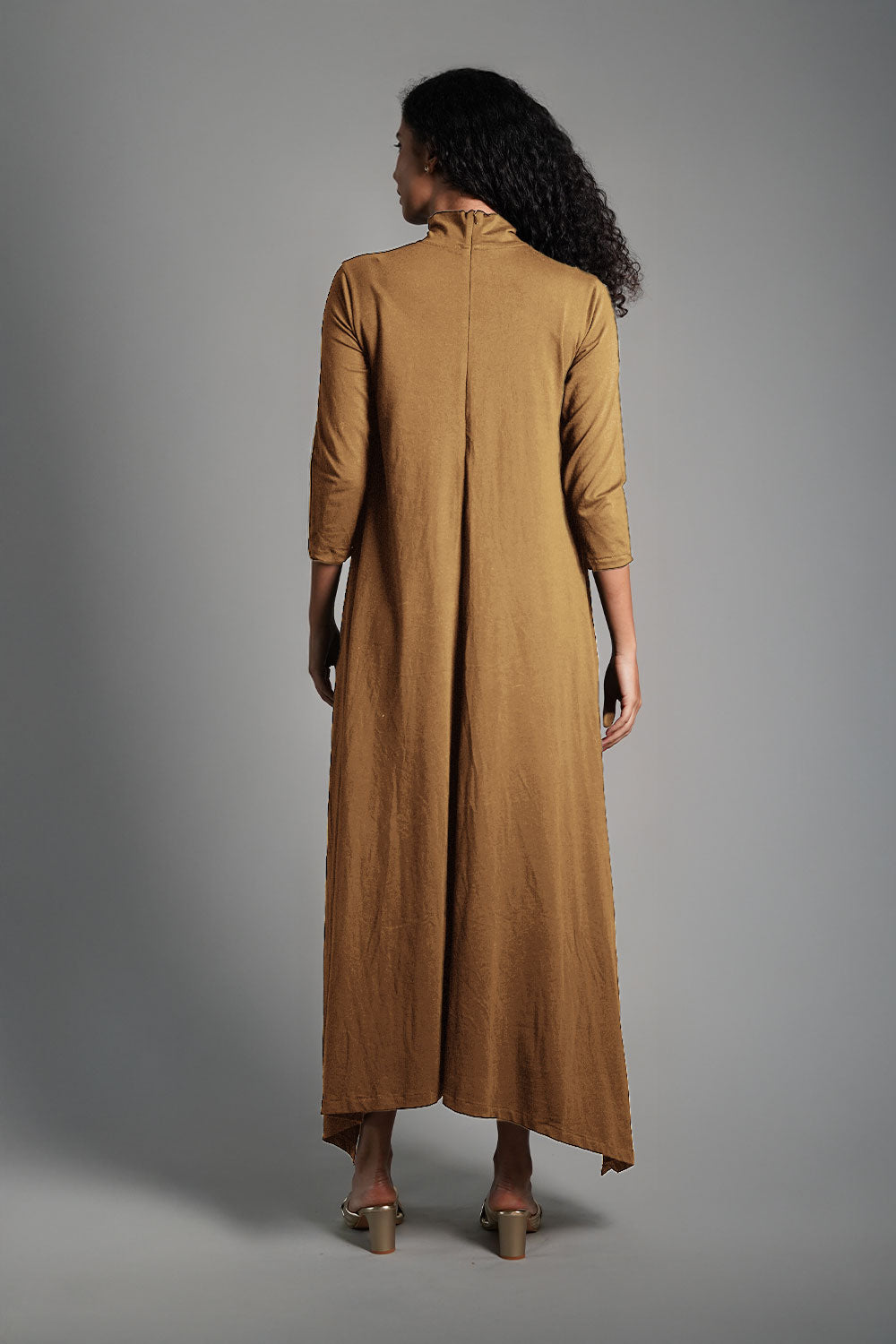 Asymmetric Hem Beige Cotton Jersey Shift Dress