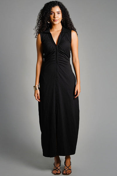 Ruched Cotton Jersey Tie-Back Shirt Dress