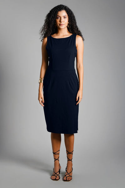 Navy Cotton Jersey Knit Vented Sheath Dress