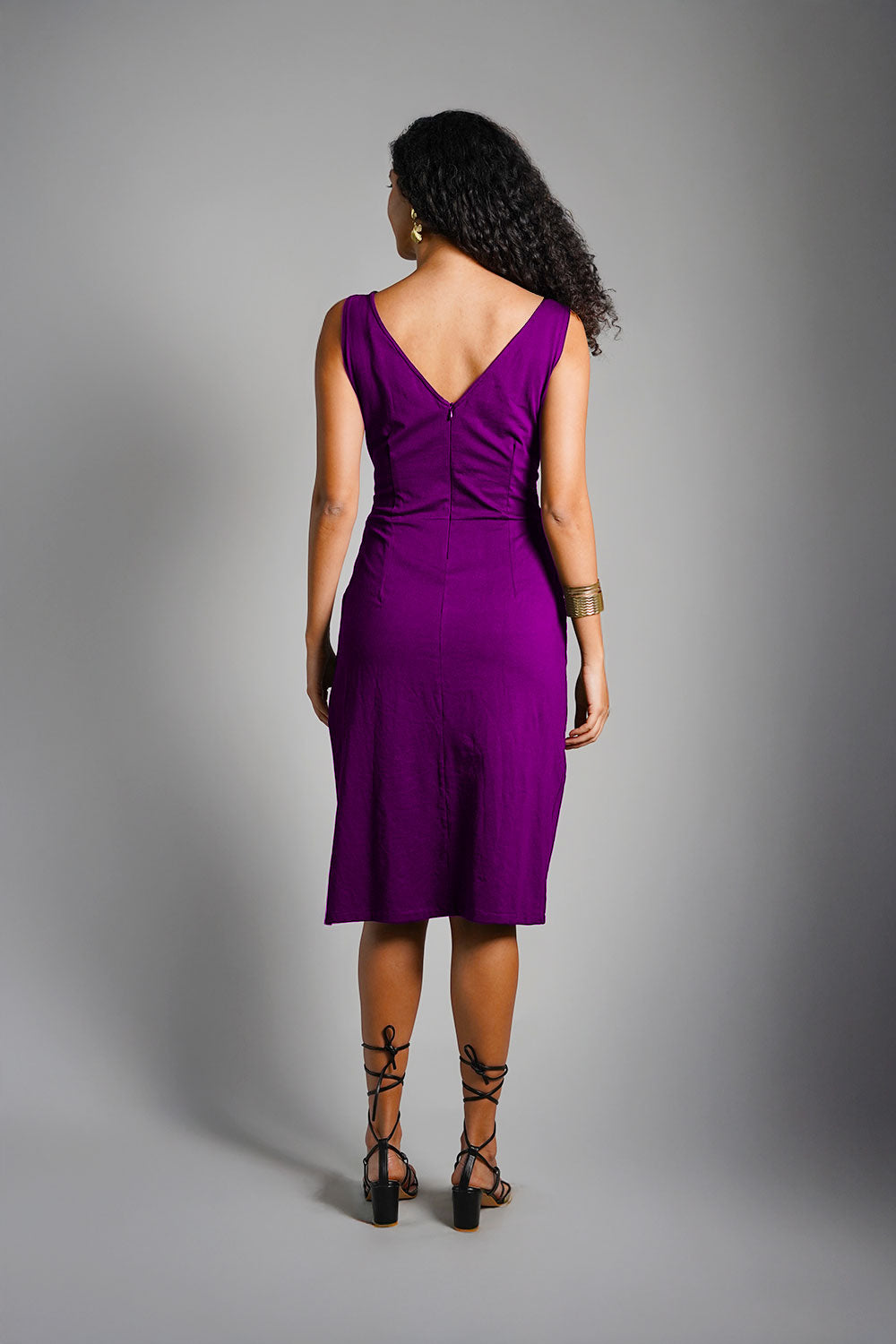 Purple Cotton Jersey Knit Vented Sheath Dress
