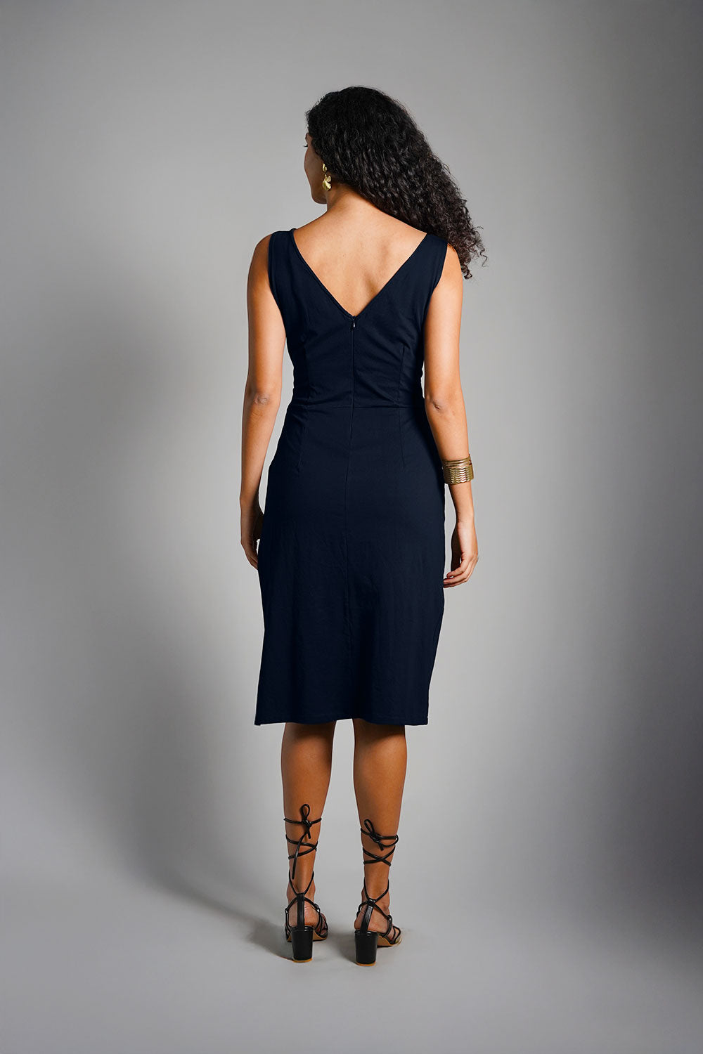 Navy Cotton Jersey Knit Vented Sheath Dress