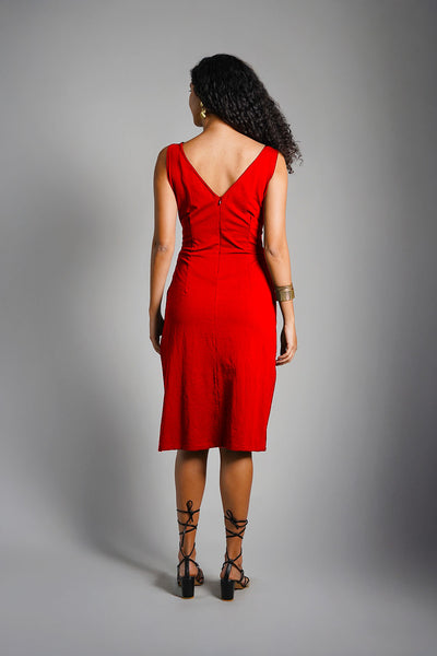 Red Cotton Jersey Knit Vented Sheath Dress