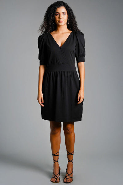 Puff Sleeve Cotton Jersey Surplice Dress