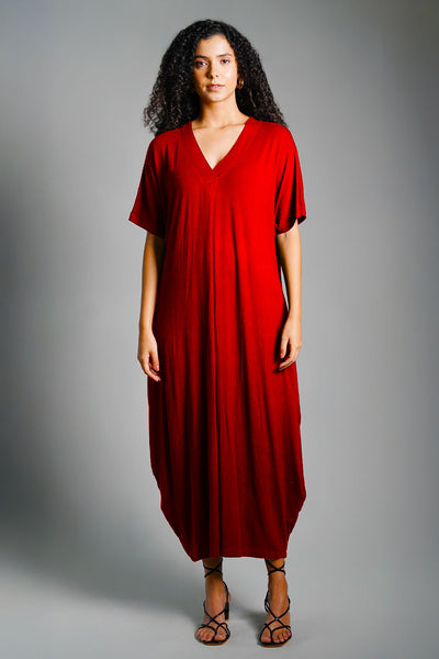 Dolman Sleeve Red Jersey Knit Shift Dress