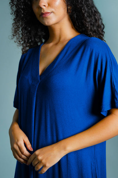 Dolman Sleeve Blue Jersey Knit Shift Dress