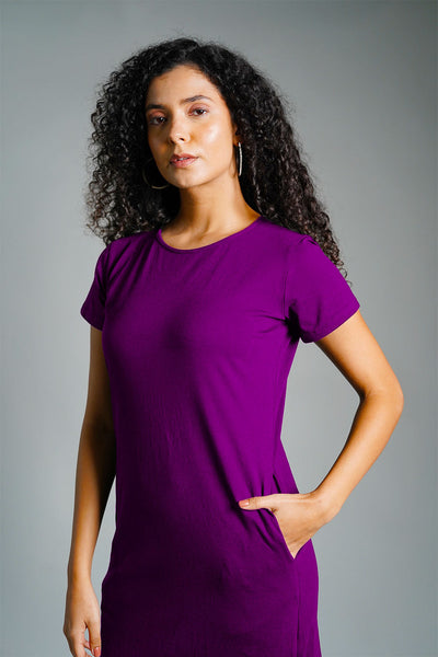 Purple Cotton Jersey Vented Shift Dress