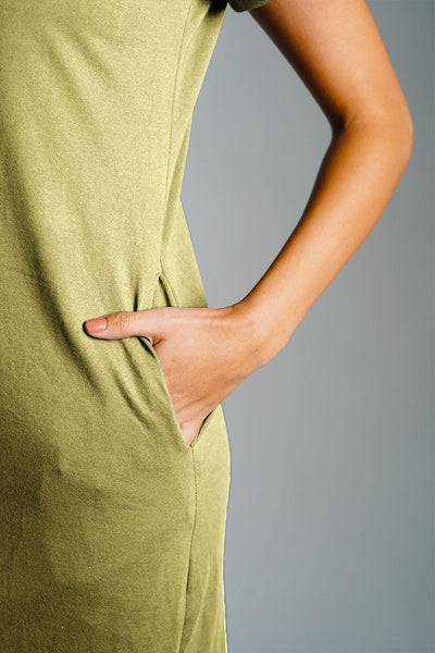 Olive Cotton Jersey Vented Shift Dress