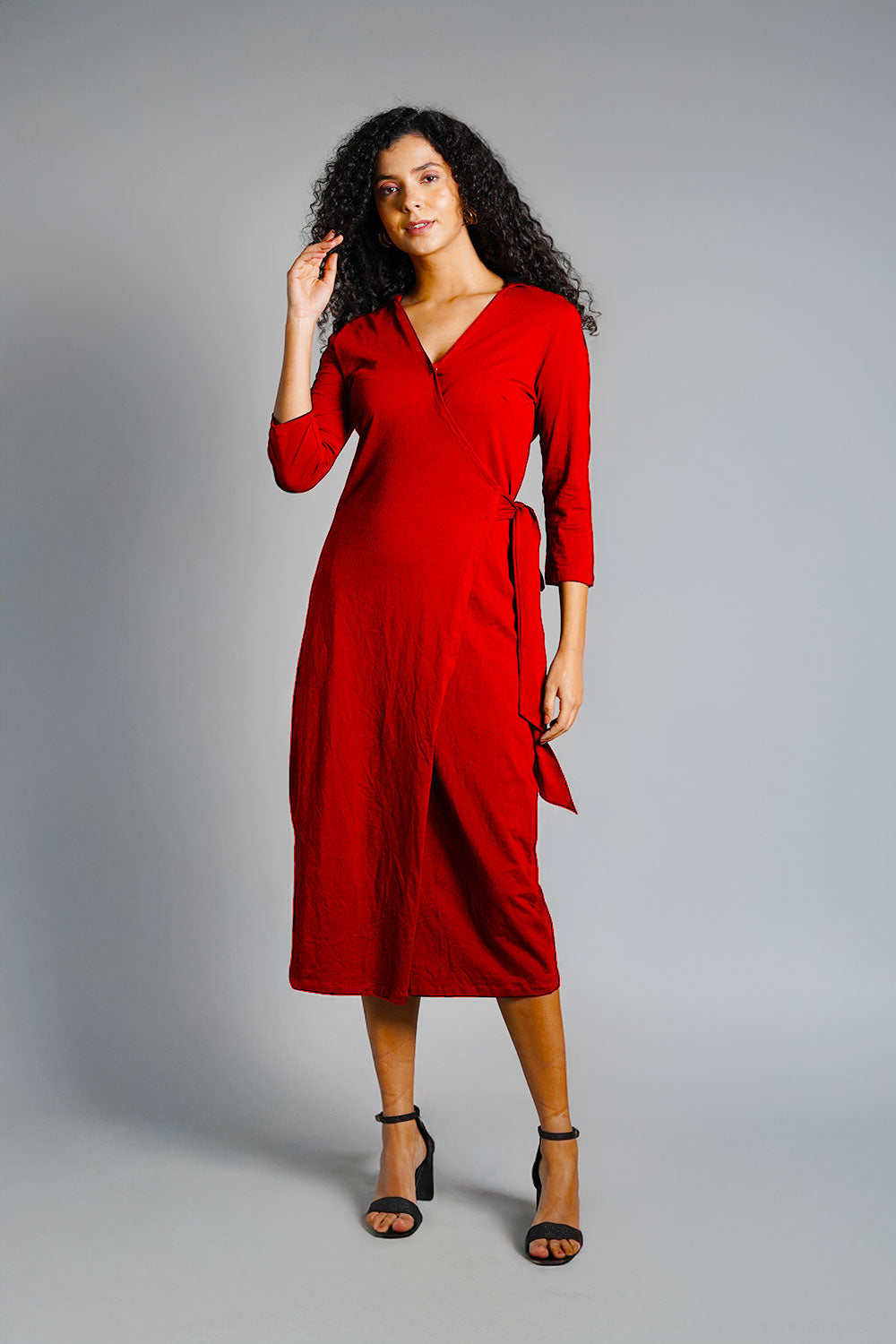 Red Cotton Jersey Wrap Dress