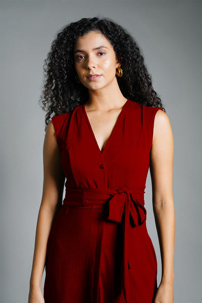 Maroon Cotton Jersey Banded Empire Shirt Dress