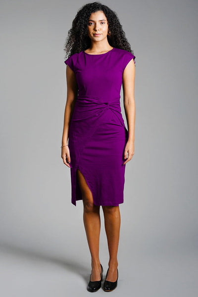 Twist Waist Purple Cotton Jersey Sheath Dress