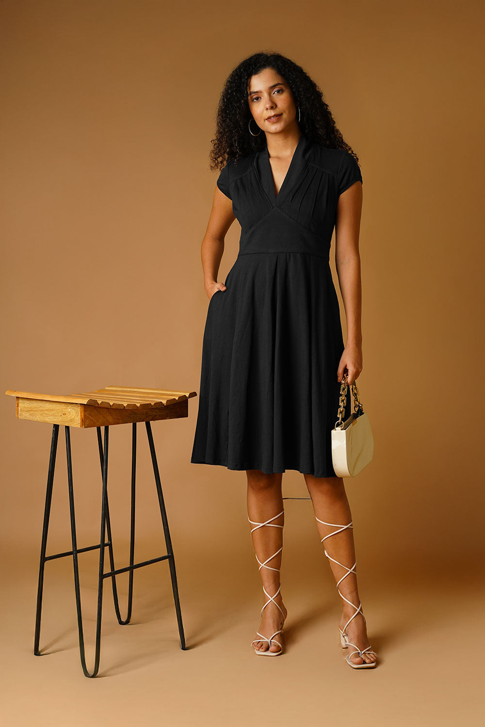 Black Jersey Blue Midi Dress
