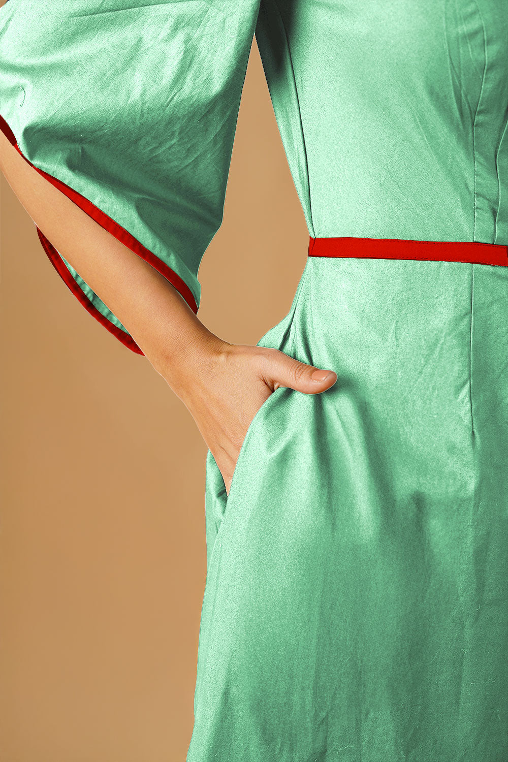 Green Poplin Midi  Dress