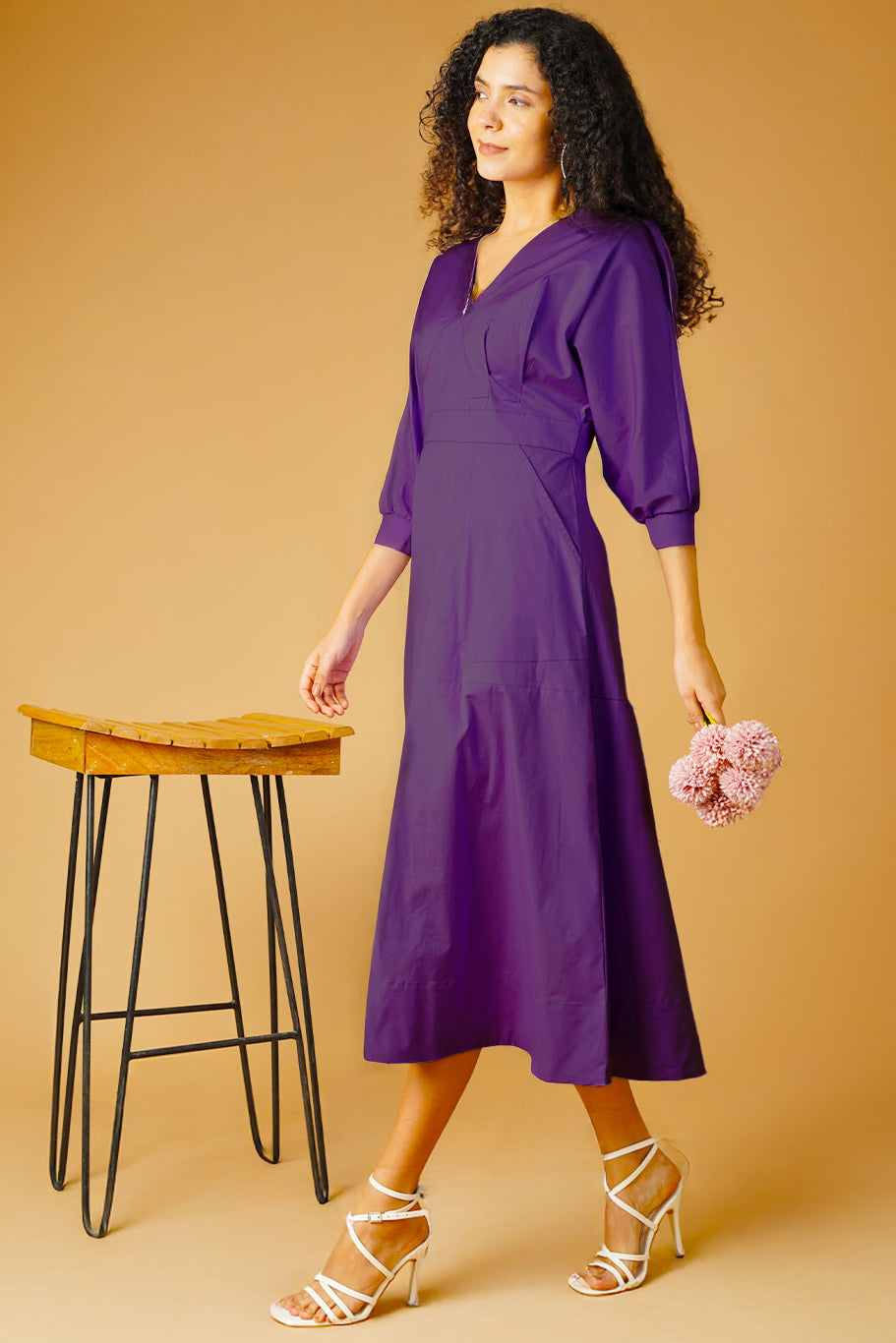 Poplin Purple Midi Dress
