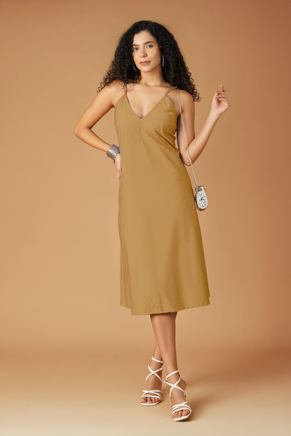 Beige Poplin Midi Dress