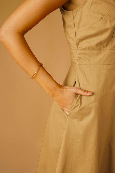 Beige Poplin Midi Dress