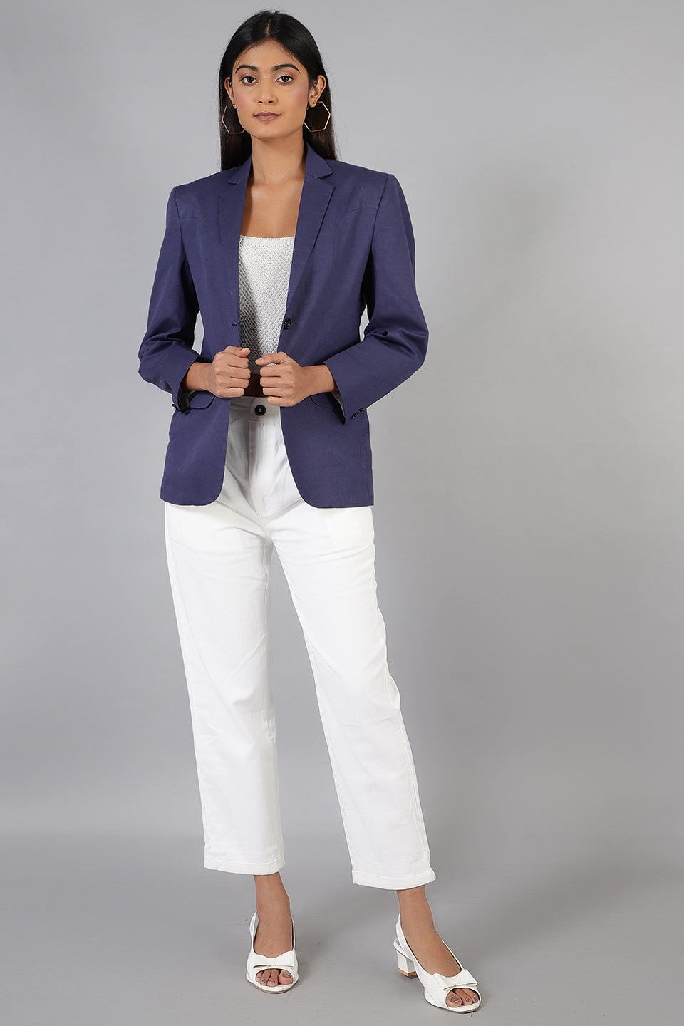 Cotton Linen Blue Blazer