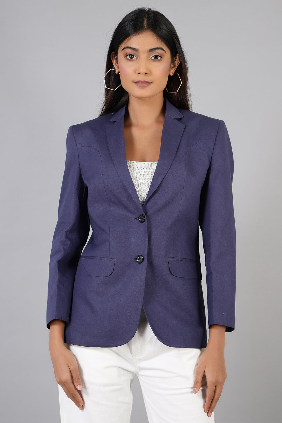 Cotton Linen Blue Blazer